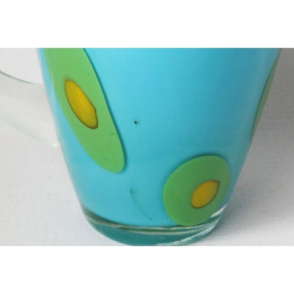 Art Glass Turquoise Blue Water Pitcher Jug Italian Hand Blow Glass Art Cocktail - Picture 3 of 7